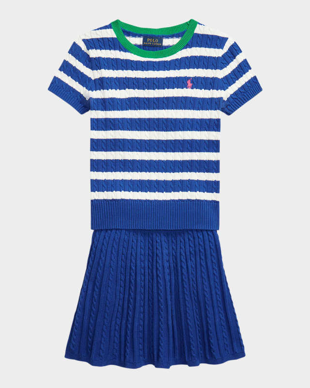 Girl's Striped Cable Knit Top & Skirt Set, Size S-X
